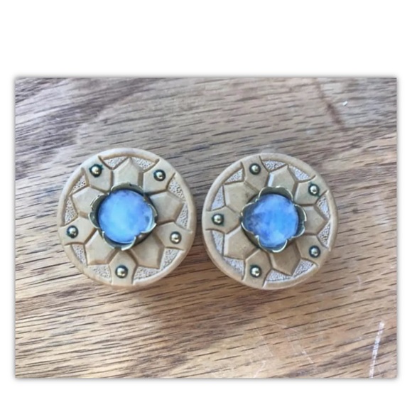 1” DF Wood BRASS and Moonstone inlay plugs RARE 25MM gauges HIGH FLASH OOAK - Picture 3 of 3
